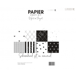 126. Designpapier Pakket 8 Vel  Zwart wit 160 grams 
